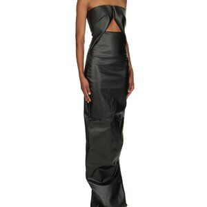 RICK OWENS SS25 HOLLYWOOD PRONG GOWN IN BLACK COATED STRETCH DENIM